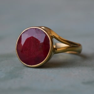 Raw Round Red Ruby 925 Sterling Silver, 14K Yellow Gold Fill, 14K Rose Gold Fill Ring, July Birthstone Unique Design Ring Jewelry