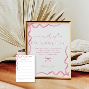 Pink Bow Words of Encouragement New Parents Template, Coquette Editable Words of Wisdom Printable, Baby Advice Cards, Well Wishes Corjl PP86