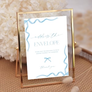 Blue Bow Address The Envelope Sign Printable, Coquette Boy Baby Shower Write Your Address, Help The Busy Mom, Addressee Template Corjl PP87