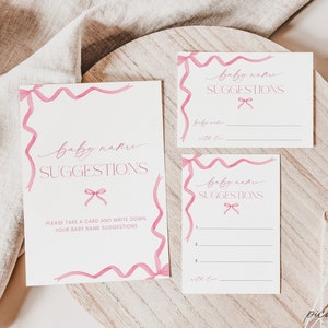 Coquette Pink Bow Baby Name Suggestions Card Template, Printable Girl Baby Name Ideas Game, Gender Reveal Game, Editable Download Corjl PP86