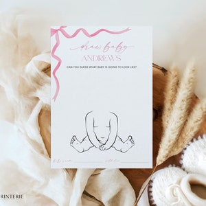 Coquette Pink Bow Draw The Baby Game, Fun Draw Baby Game Card, Girl Baby Shower Party Game, Printable Guess The Baby Activity, Corjl PP86