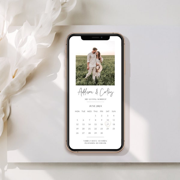 Digital Save The Date Calendar, Electronic Save The Date Photo Evite, Minimal Save The Date Invite, Editable Template, SmartPhone Corjl PP60