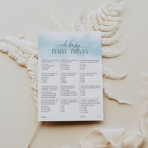 Baby Shower Trivia Template, Fun Baby Trivia Game Printable, Blue Baby Shower Minimalist, Trivia Questions, Boy Baby Shower, Corjl PP65