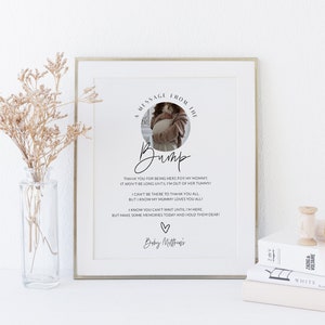 Baby Shower Message From The Bump Sign, Baby Bump Sign Photo, Minimalist Baby Bump Message, Baby Shower Thank You, Gender Neutral Corjl PP63