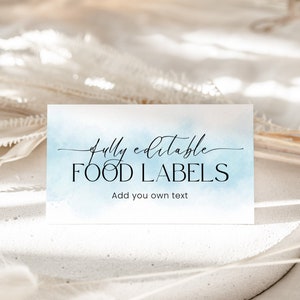 Blue Baby Shower Food Labels, Printable Food Place Card, Editable Food Tent Card, Folded Food Card, Buffet Table Card, Baby Boy, Corjl PP65