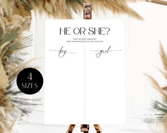 Guess the Baby Gender, Baby Shower Boy or Girl Game, He or She Sign, What Will Baby Be, Minimalist Gender Reveal, Editable, Corjl PP50