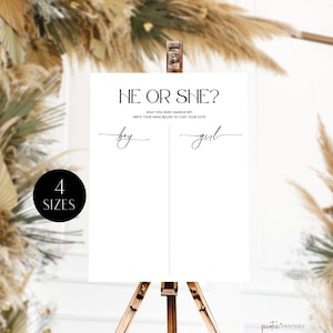 Guess the Baby Gender, Baby Shower Boy or Girl Game, He or She Sign, What Will Baby Be, Minimalist Gender Reveal, Editable, Corjl PP50