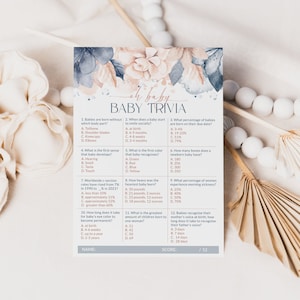 Oh Baby Trivia Baby Shower Game, Gender Neutral Baby Shower Quiz Activity, True or False, Pink Blue, Instant Download Template, Corjl PP40