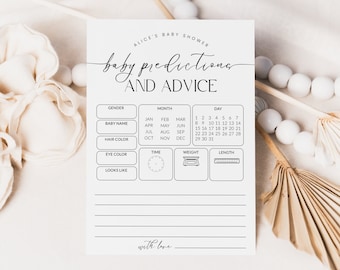 Minimalist Baby Predictions and Advice Cards, Baby Shower Game, Advice Predictions Printable, Gender Neutral, Instant Download, Corjl PP50