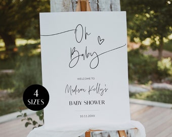 Minimalist Baby Shower Welcome Sign, Oh Baby Welcome Sign Template, Modern Welcome Poster Printable, Gender Neutral Editable Sign Corjl PP63