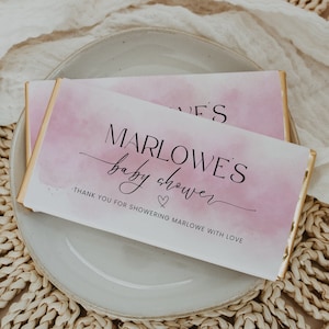 Baby Shower Chocolate Wrappers, Minimalist Chocolate Bar Wrapper, Pink Baby Shower Favor Girl, Printable Candy Bar Template, Corjl PP55