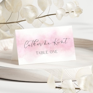Pink Place Card Template, Editable Folded Place Cards, Minimalist Name Card, Printable Table Name Card, Baby Shower Girl, Boho, Corjl PP55