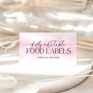 Baby Shower Food Labels, Minimalist Food Label Card, Food Tent Card, Folded Food Card, Girl Dusty Pink Decor, Editable Template, Corjl PP55