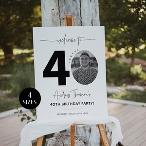 Modern 40th Birthday Welcome Sign with Photo, Men's Birthday Party Welcome Poster, Editable Welcome Board for Him, Forty Decor, Corjl PP39