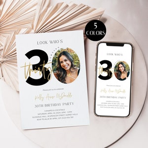 30th Birthday Invites For Women with Photo, 30th Birthday Party Invitations for Her, Editable Thirty Evite Digital, Women&#39;s 30th, Corjl PP67