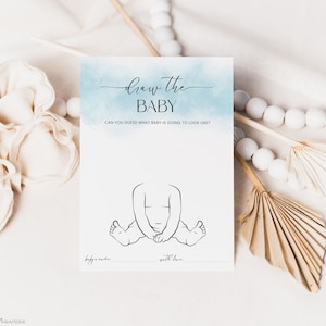 Draw The Baby Game, Minimalist Draw Baby Shower Game, Printable Guess The Baby Game, Blue Baby Shower Activity Boy, Fun Baby Game Corjl PP65