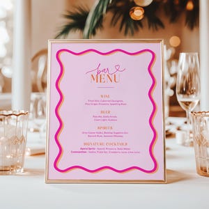 Wavy Drinks Menu Sign Template, Pink Custom Bar Signature Drink, Pink Scallop Birthday Bridal Wedding Printable, Orange Editable Corjl PP84