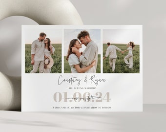 Minimalist Save The Date Template Photo Collage, Printable Save Our Date, Downloadable Save The Date Invite, Modern Digital Evite Corjl PP60