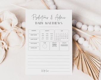 Minimalist Baby Predictions and Advice Cards, Minimal Baby Shower Game, Advice Predictions New Parents Printable, Gender Neutral, Corjl PP63