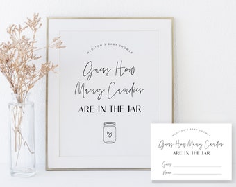 Guess How Many Candies are in the Jar Game, Minimalist Guess How Many Sign, Gender Neutral Baby Shower Game Template, Printable, Corjl PP63