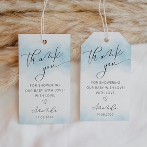 Blue Thank You Tag Baby Shower, Printable Baby Shower Gift Tag, Editable Baby Favors, Favor Tag, Baby Boy Favor Template, Corjl PP65