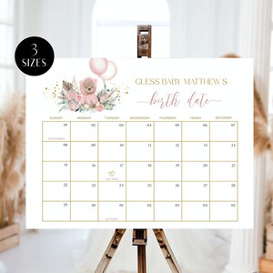 Baby Due Date Calendar, Baby Prediction Game, Boho Teddy Bear Baby Shower, Guess Baby's Due Date, We Can Bearly Wait, Girl Corjl PP53