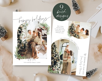 Minimalist Arch Photo Holiday Card Template, Printable Christmas Card Photo Arch, Modern Happy Holidays Card, Family Photo Card, Corjl PP78