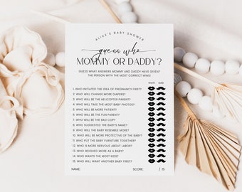 Guess Who Mommy or Daddy Game, Who Said It Mom or Dad, Guess Who Printable, Minimalist Baby Shower Guessing Game, Gender Neutral, Corjl PP50