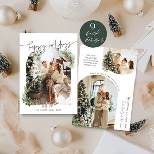 Minimalist Arch Photo Holiday Card Template, Printable Christmas Card Photo Arch, Modern Happy Holidays Card, Family Photo Card, Corjl PP78