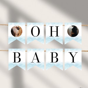 Baby Shower Bunting Banner Printable, Oh Baby Bunting, Blue Wall Banner, Editable Baby Shower Decor, DIY Garland Pennant, Boy, Corjl PP65