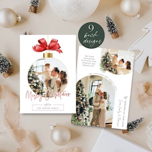 Christmas Bauble Photo Card Printable, Arch Merry Christmas Photo Card Template, Personalized Holiday Picture Card, Red Xmas Baubles, Corjl
