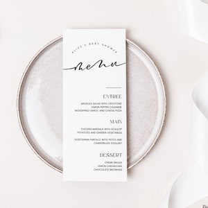 Minimalist Baby Shower Menu Template, Modern Editable Lunch Dinner Menu Card, Simple Printable Menu Template, Instant Download, Corjl PP50