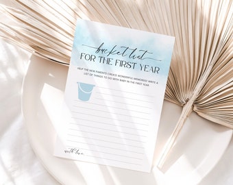 Baby Bucket List Game Printable, Baby's First Year Cards Blue, Editable Baby Shower Activity, Bucket List Template, Baby Boy, Corjl PP65