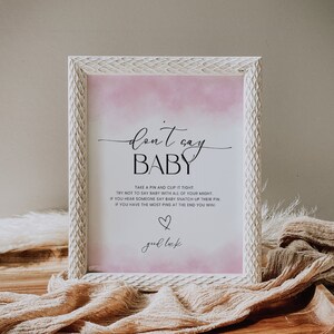 Don&#39;t Say Baby Shower Game Sign, Minimalist Baby Shower Games Dont Say Baby, Dusty Pink Watercolor Girl, Printable Template, Corjl PP55