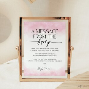 Message From The Bump Sign, Minimalist Baby Shower Decor Girl, Baby Bump Sign Printable, Baby Thank You, Dusty Pink, Download, Corjl PP55