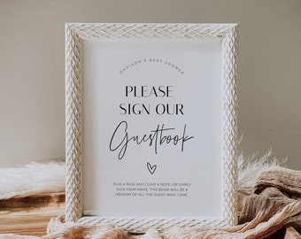 Baby Shower Guest Book Sign Template, Please Sign Our Guestbook Printable, Minimalist Baby Shower Decor, Guest Book Sign In, Corjl PP63