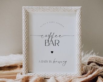 Coffee Bar Sign, Baby Shower Coffee Bar Sign, Minimalist Baby Shower Decor, A Baby Is Brewing, Gender Neutral, Instant Download, Corjl PP50