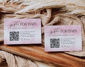 Baby Shower QR Code Gift Registry Card, Gift Registry QR Code, Minimalist Gifts For Baby Girl Printable, Insert, Pink, Download, Corjl PP55