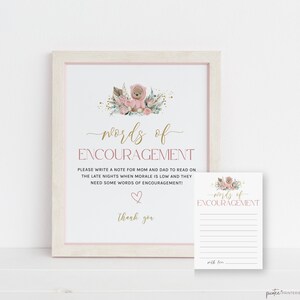 Words of Encouragement for New Parents, Editable Words of Wisdom, Teddy Bear, Boho Baby Shower Advice Cards, Well Wishes, Girl, Corjl PP53