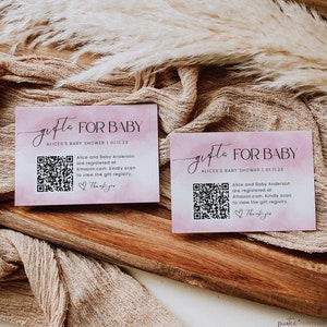 Baby Shower QR Code Gift Registry Card, Gift Registry QR Code, Minimalist Gifts For Baby Girl Printable, Insert, Pink, Download, Corjl PP55