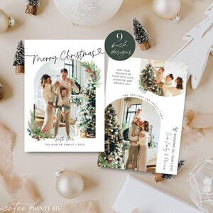 Arch Merry Christmas Photo Card Template, Minimalist Family Photo Card Printable, Editable Personalized Happy Holidays DIY Card, Corjl PP78