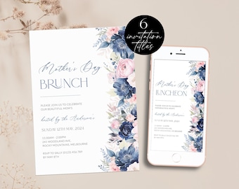 Floral Mother's Day Brunch Invitation, Printable Mother's Day Celebration Invite, Mother's Day Lunch Digital, Editable Template, Corjl PP83