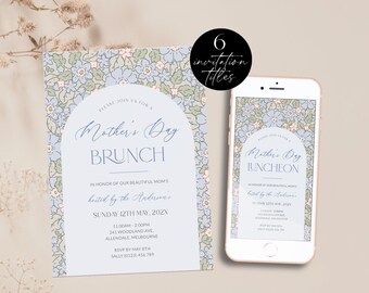 Floral Mother's Day Brunch Invitation, Printable Mothers Day Party Invite, Bubbly and Brunch Editable, Moms and Mimosas, Digital Corjl PP83