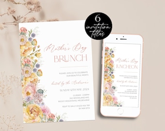 Floral Mother's Day Brunch Invitation Template, Editable Mother's Day Lunch Invite, Printable Mother's Day Celebration Digital, Corjl PP83