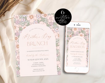 Floral Mother's Day Brunch Invitation, Printable Mothers Day Party Invite, Editable Moms and Mimosas, Bubbly and Brunch, Digital, Corjl PP83