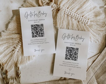 Baby Shower Gift Registry Card QR Code, Baby Gift QR Code, Minimalist Gifts For Baby Printable, Invite Insert, Editable Template, Corjl PP63