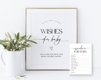 Minimalist Wishes for Baby Shower Game, Wishing Well Baby Cards Sign Template, Editable Advice for Baby, Gender Neutral, Wishes, Corjl PP50