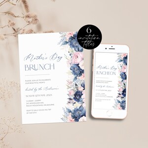 Floral Mother&#39;s Day Brunch Invitation, Printable Mother&#39;s Day Celebration Invite, Mother&#39;s Day Lunch Digital, Editable Template, Corjl PP83