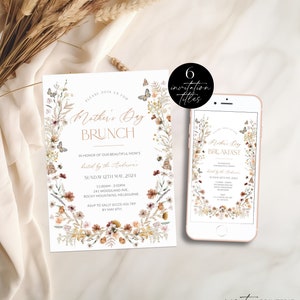 Floral Wildflower Mother&#39;s Day Brunch Invitation, Mother&#39;s Day Tea Party Invite Printable, Digital Mother&#39;s Day Lunch, Editable, Corjl PP83