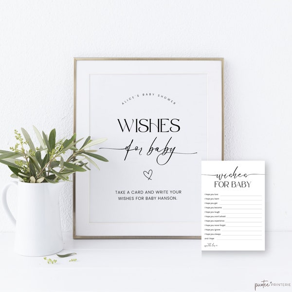 Minimalist Wishes for Baby Shower Game, Wishing Well Baby Cards Sign Template, Editable Advice for Baby, Gender Neutral, Wishes, Corjl PP50